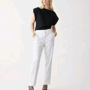 J.Crew The Kate Linen Blend Straight Leg Pant Trouser White LightStretch Size 4p